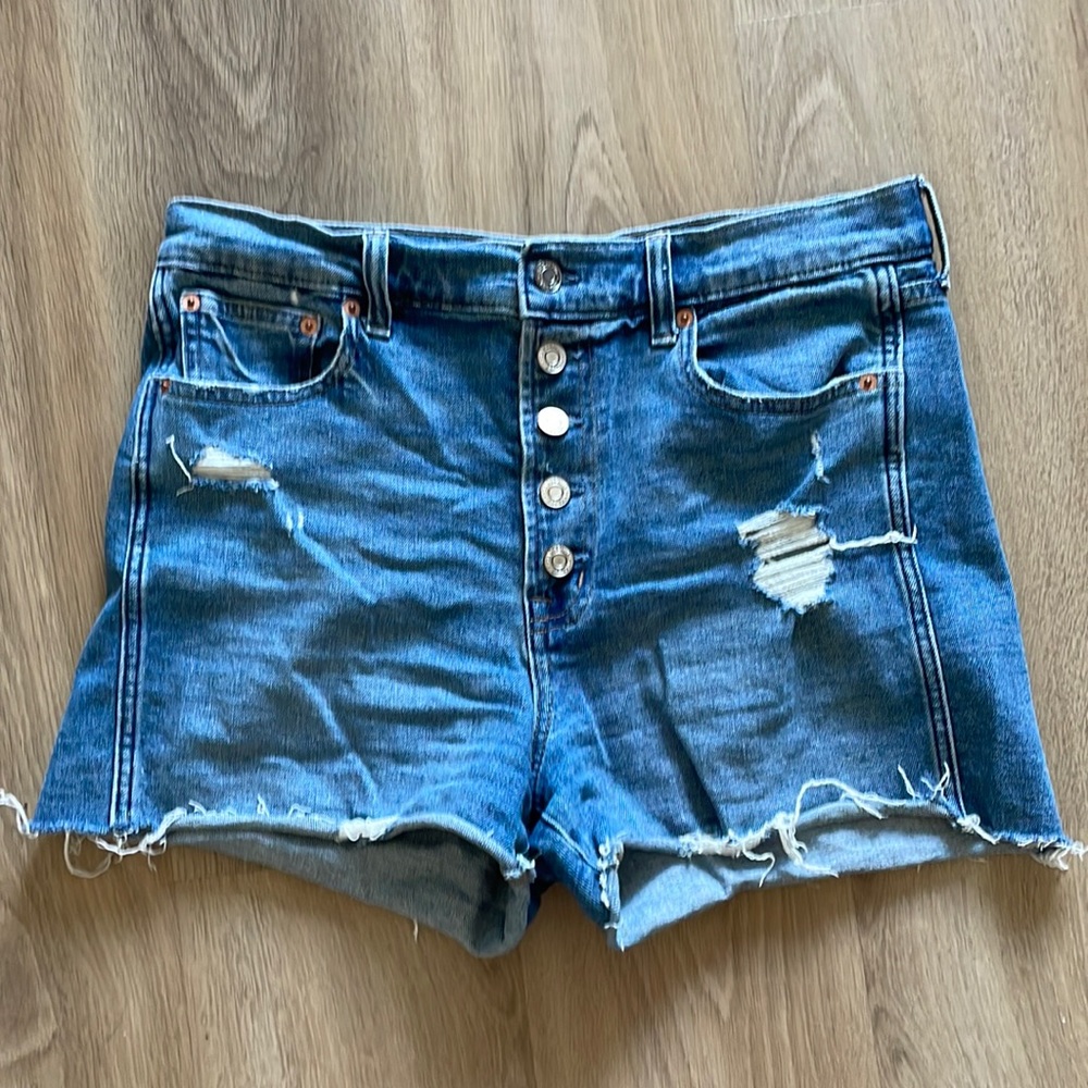 Button front denim shorts
